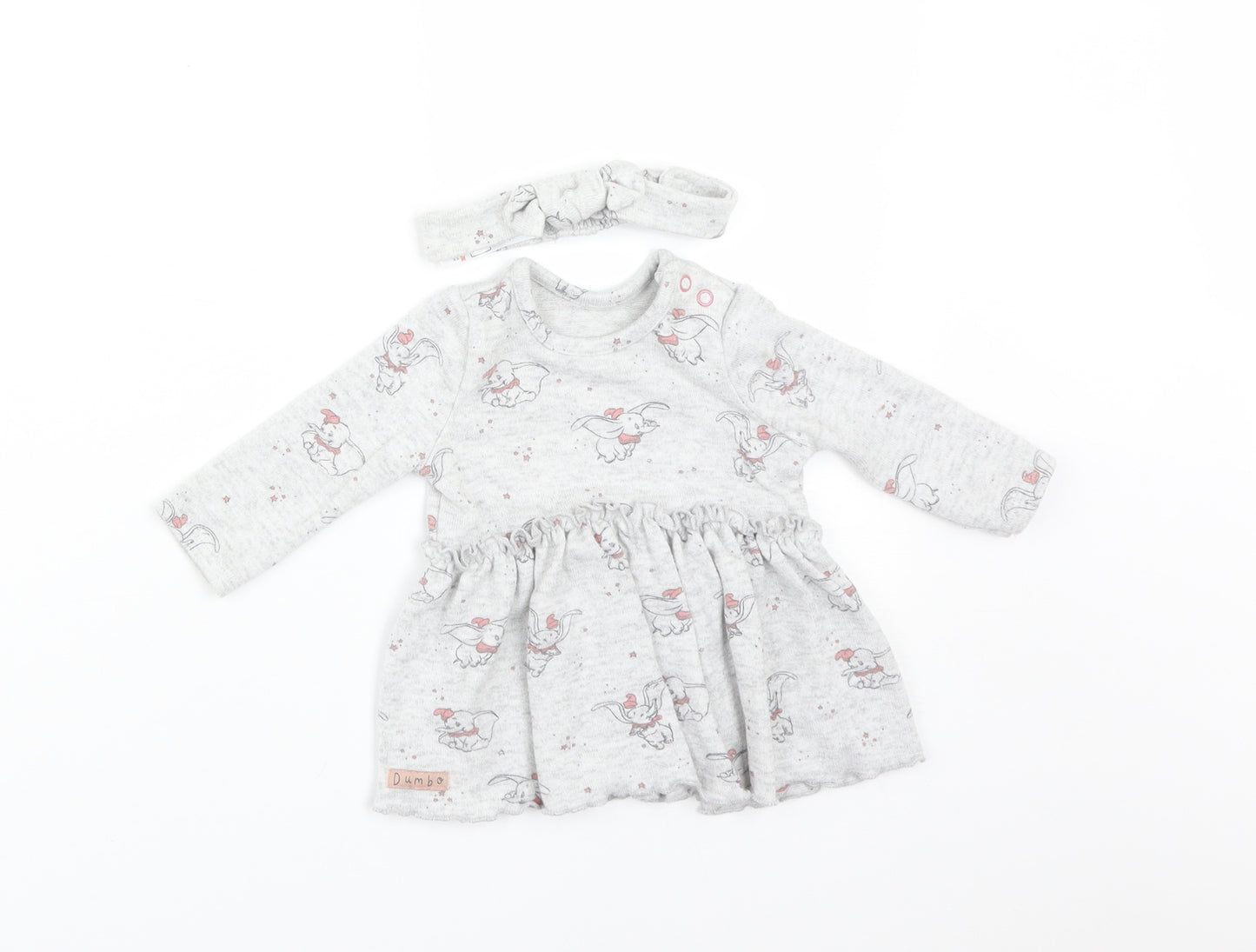 Disney Girls Grey Animal Print Polyester Skater Dress  Size 0-3 Months  Round Neck  - DUMBO