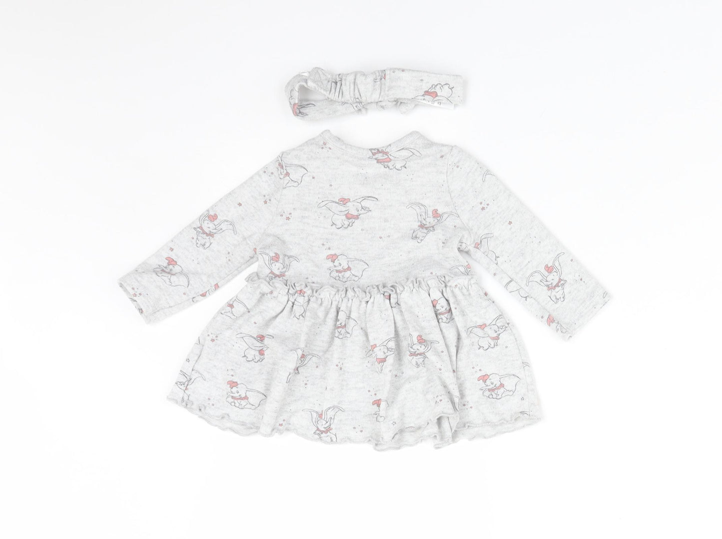 Disney Girls Grey Animal Print Polyester Skater Dress  Size 0-3 Months  Round Neck  - DUMBO