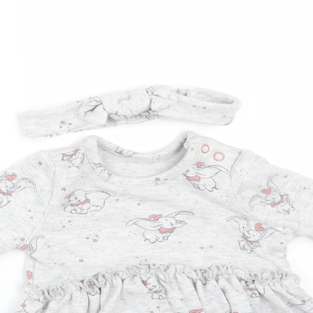 Disney Girls Grey Animal Print Polyester Skater Dress  Size 0-3 Months  Round Neck  - DUMBO