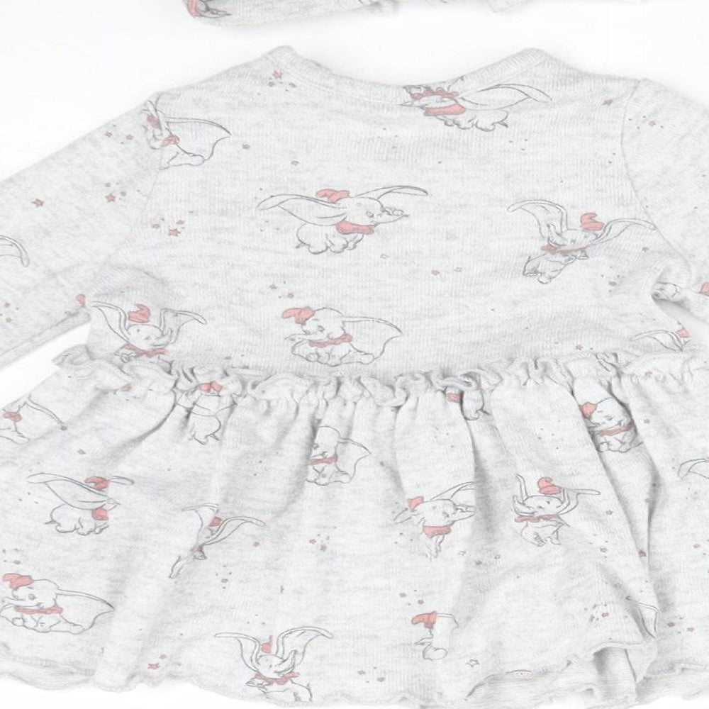 Disney Girls Grey Animal Print Polyester Skater Dress  Size 0-3 Months  Round Neck  - DUMBO