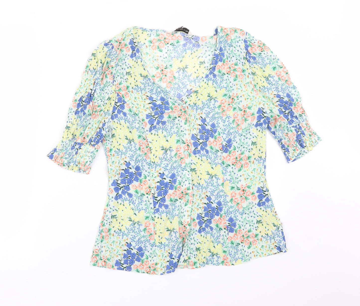 F&F Womens Multicoloured Floral Viscose Basic Blouse Size 10 V-Neck