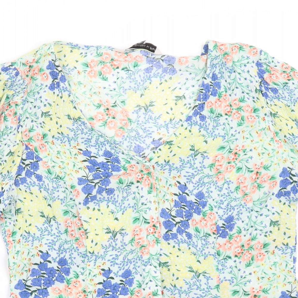 F&F Womens Multicoloured Floral Viscose Basic Blouse Size 10 V-Neck
