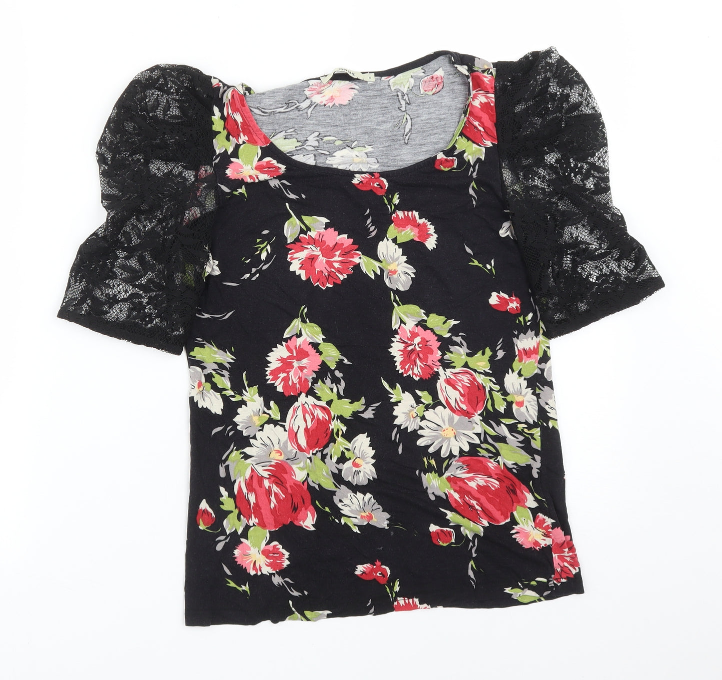 Oasis Womens Multicoloured Floral Viscose Basic T-Shirt Size S Round Neck