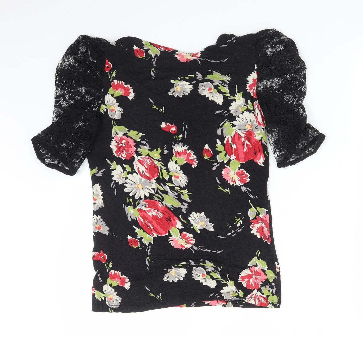 Oasis Womens Multicoloured Floral Viscose Basic T-Shirt Size S Round Neck