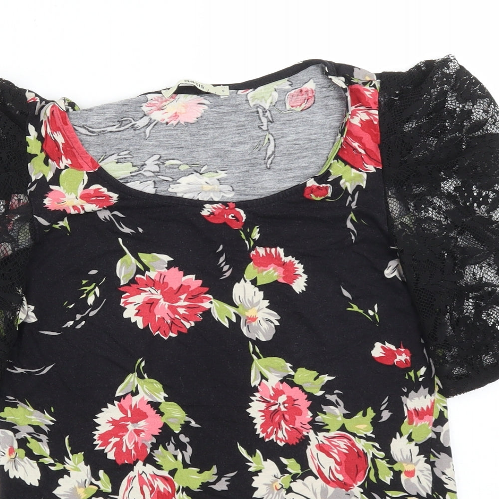 Oasis Womens Multicoloured Floral Viscose Basic T-Shirt Size S Round Neck