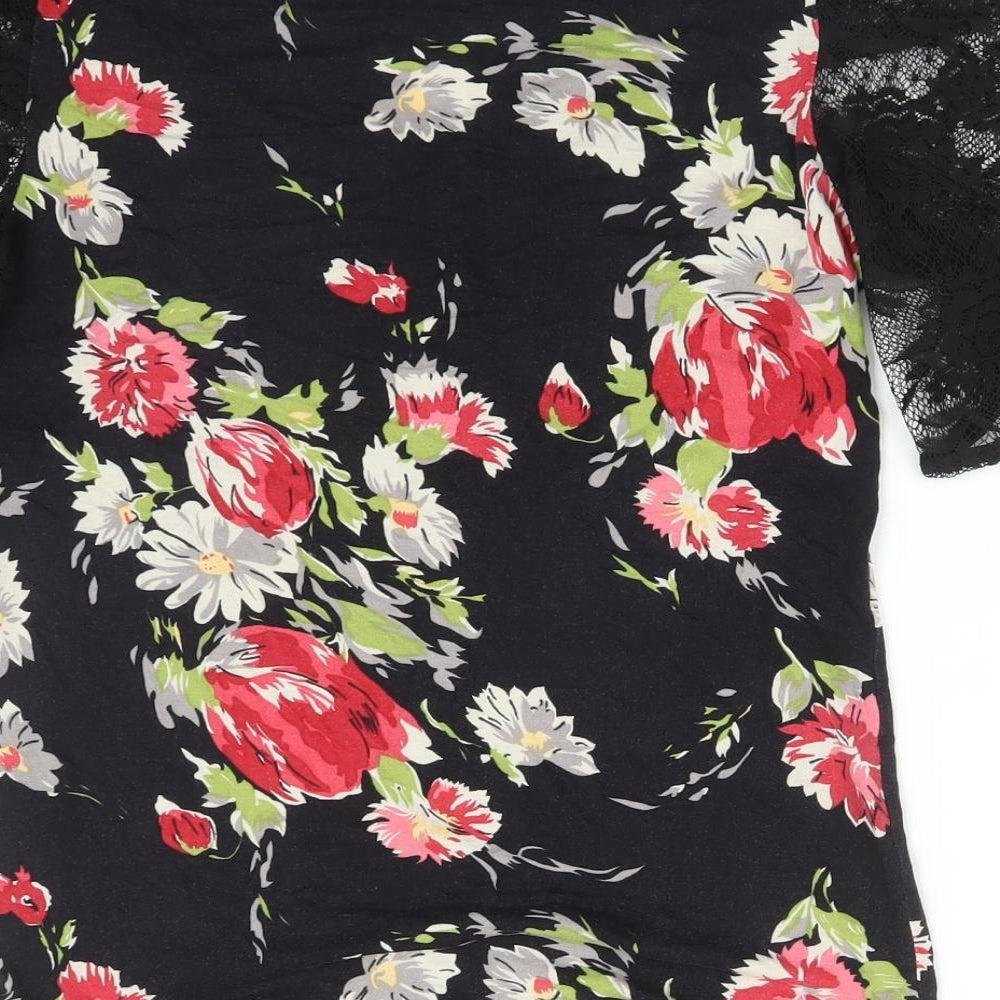 Oasis Womens Multicoloured Floral Viscose Basic T-Shirt Size S Round Neck