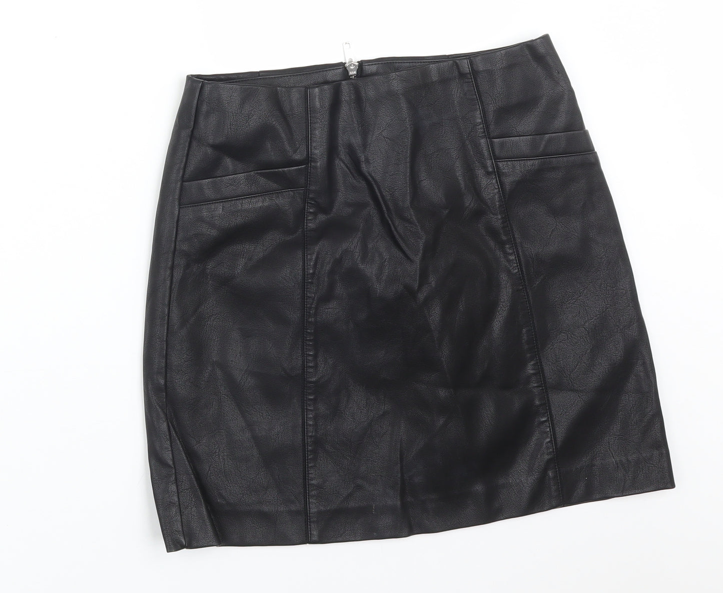 New Look Womens Black  Polyurethane Straight & Pencil Skirt Size 8