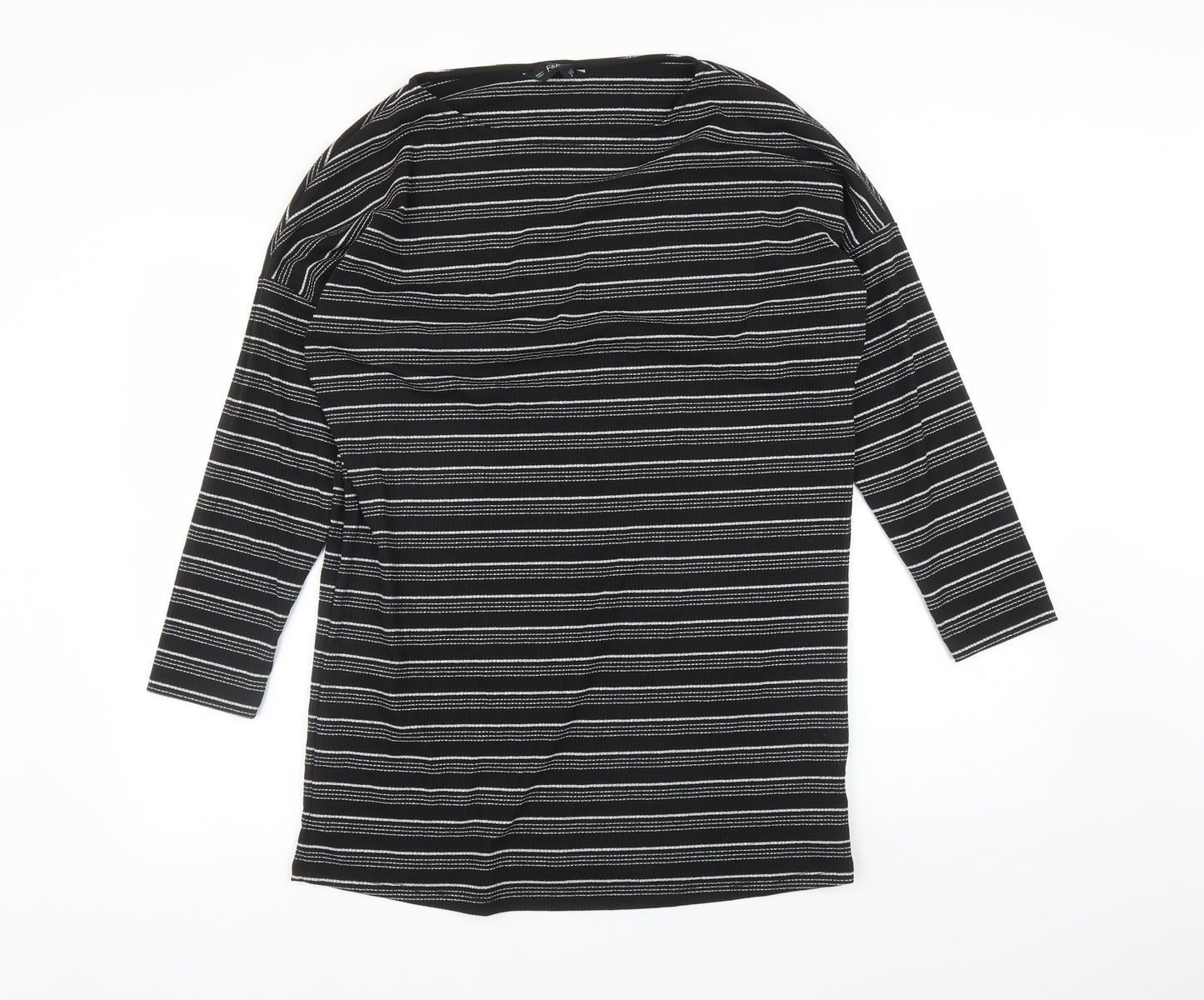 F&F Womens Black Striped Polyester Basic T-Shirt Size 12 Round Neck