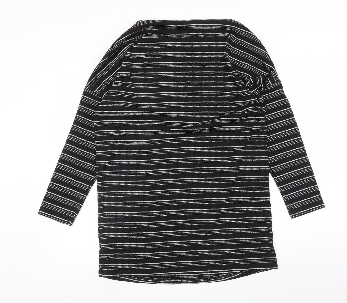 F&F Womens Black Striped Polyester Basic T-Shirt Size 12 Round Neck