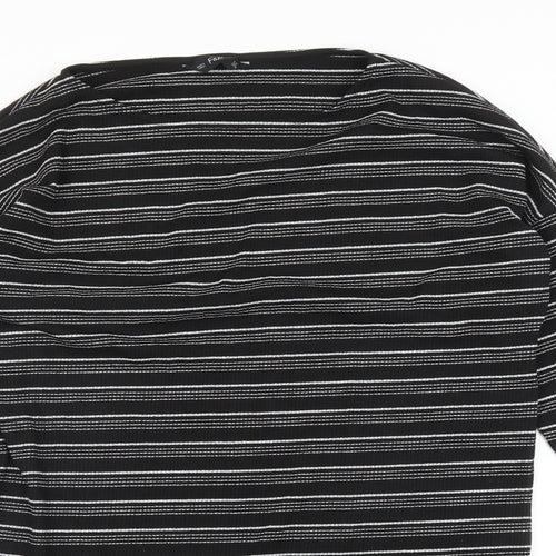 F&F Womens Black Striped Polyester Basic T-Shirt Size 12 Round Neck