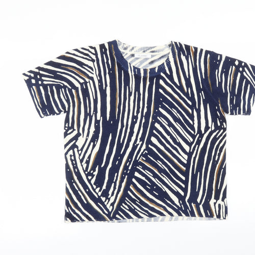 Marks and Spencer Womens Blue Animal Print Acrylic Basic T-Shirt Size 14 Round Neck