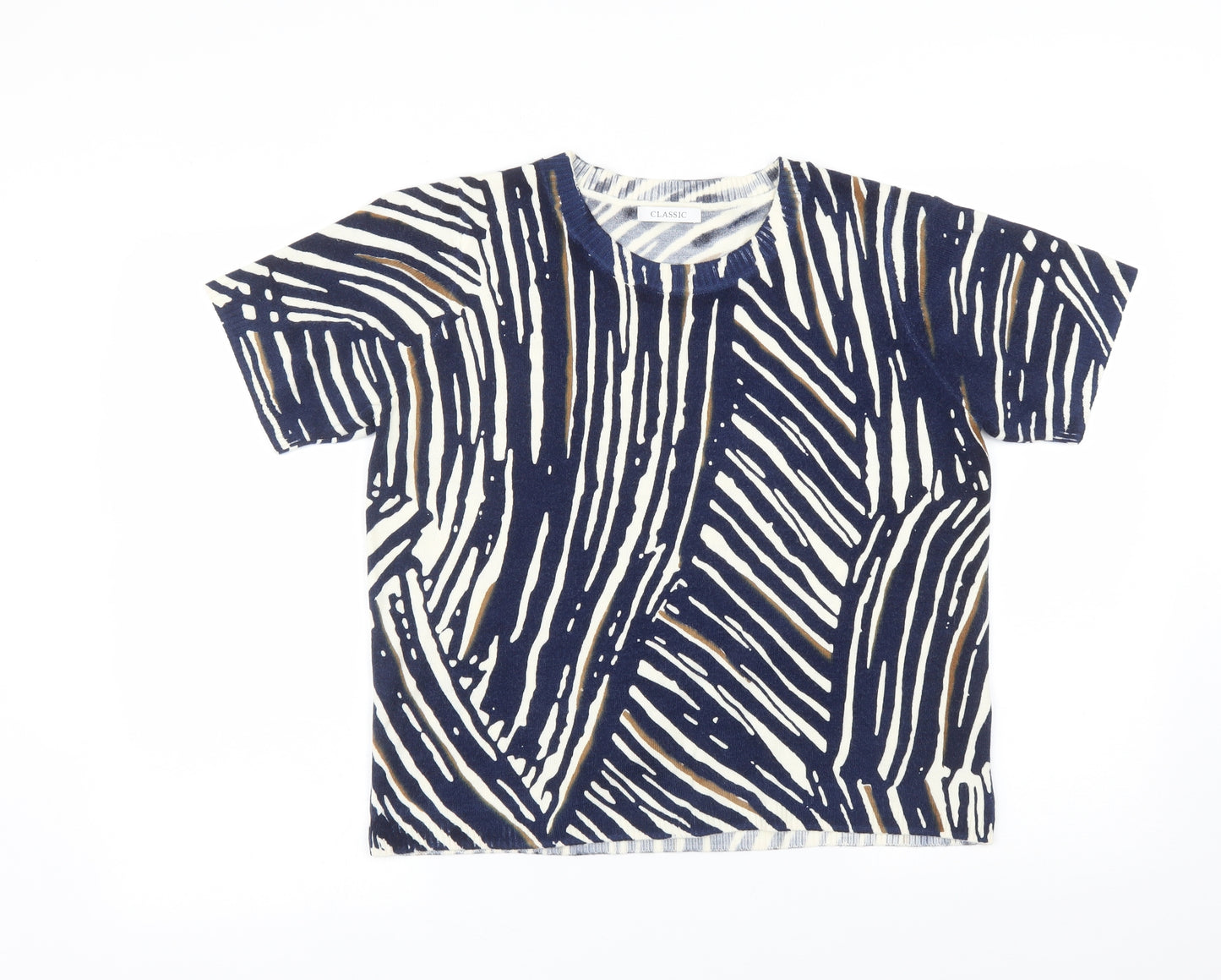 Marks and Spencer Womens Blue Animal Print Acrylic Basic T-Shirt Size 14 Round Neck