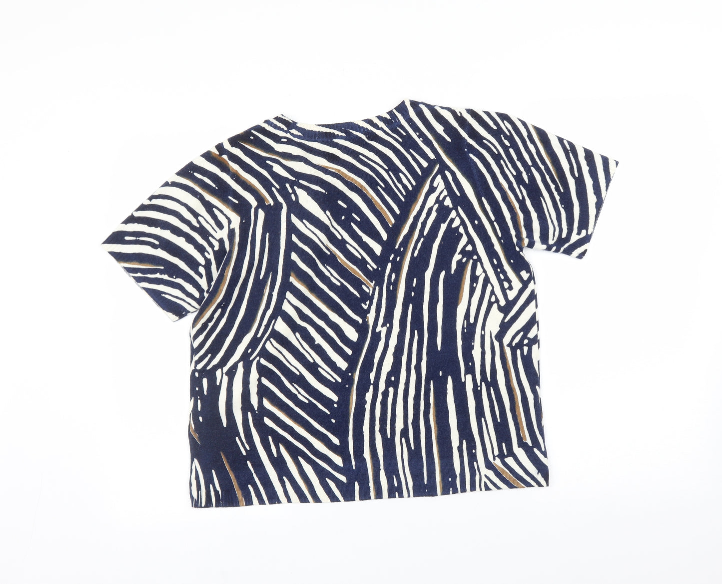 Marks and Spencer Womens Blue Animal Print Acrylic Basic T-Shirt Size 14 Round Neck
