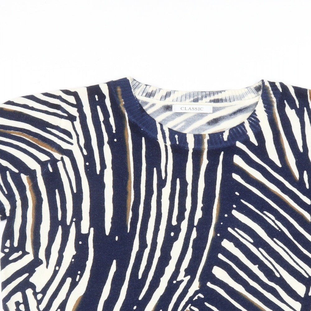 Marks and Spencer Womens Blue Animal Print Acrylic Basic T-Shirt Size 14 Round Neck