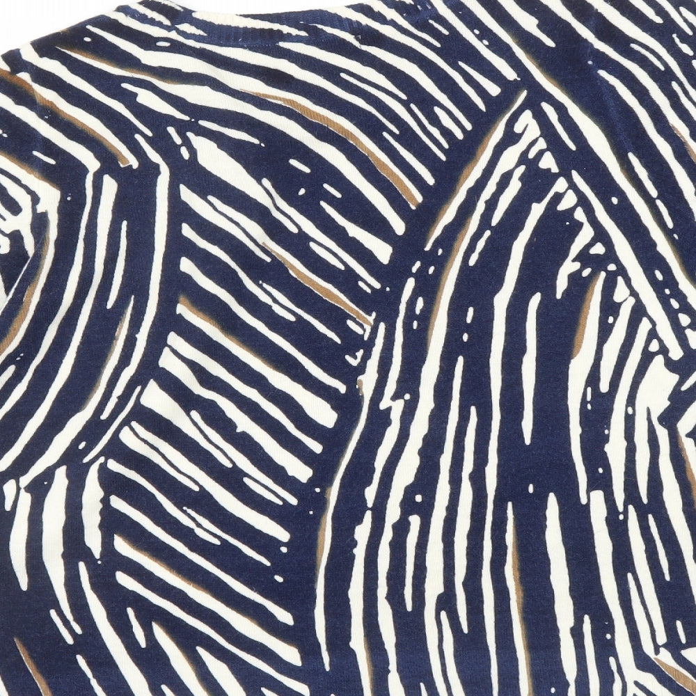 Marks and Spencer Womens Blue Animal Print Acrylic Basic T-Shirt Size 14 Round Neck