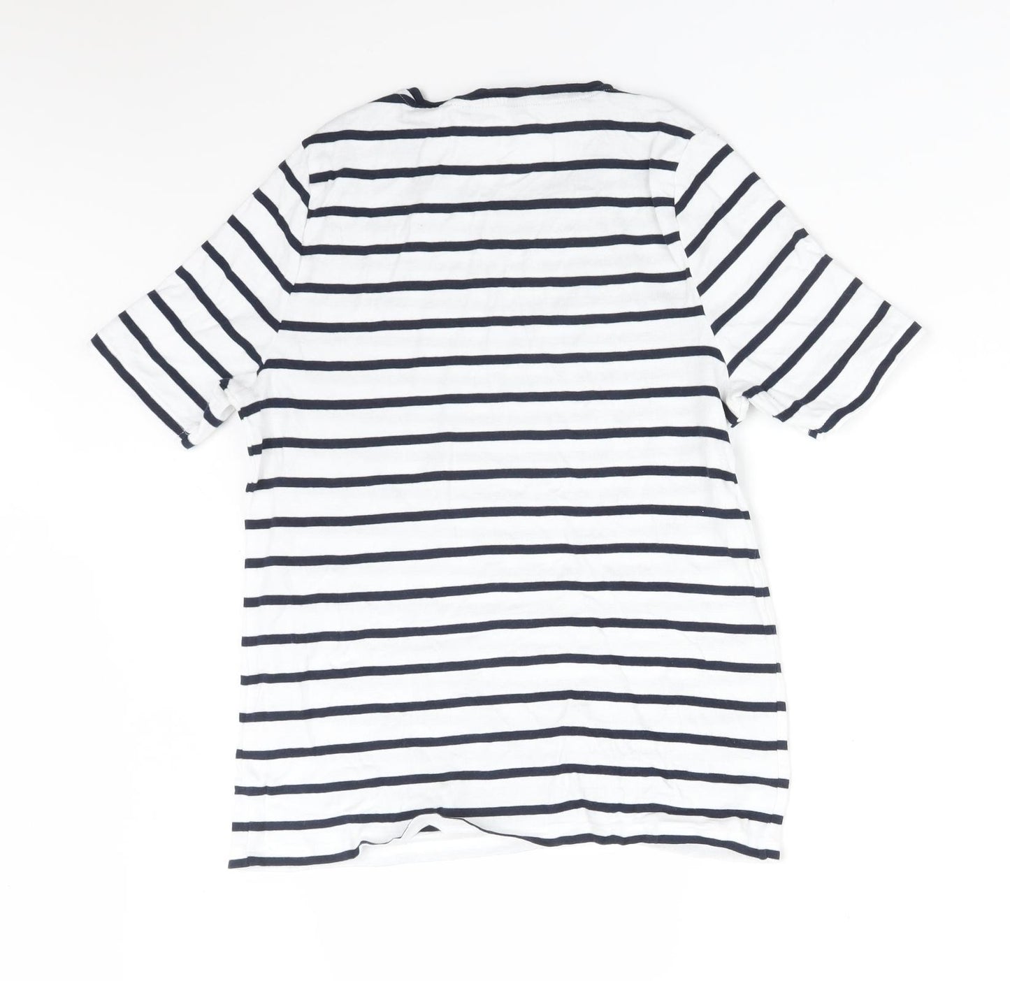 M&S Womens Multicoloured Striped Cotton Basic T-Shirt Size 14 Round Neck