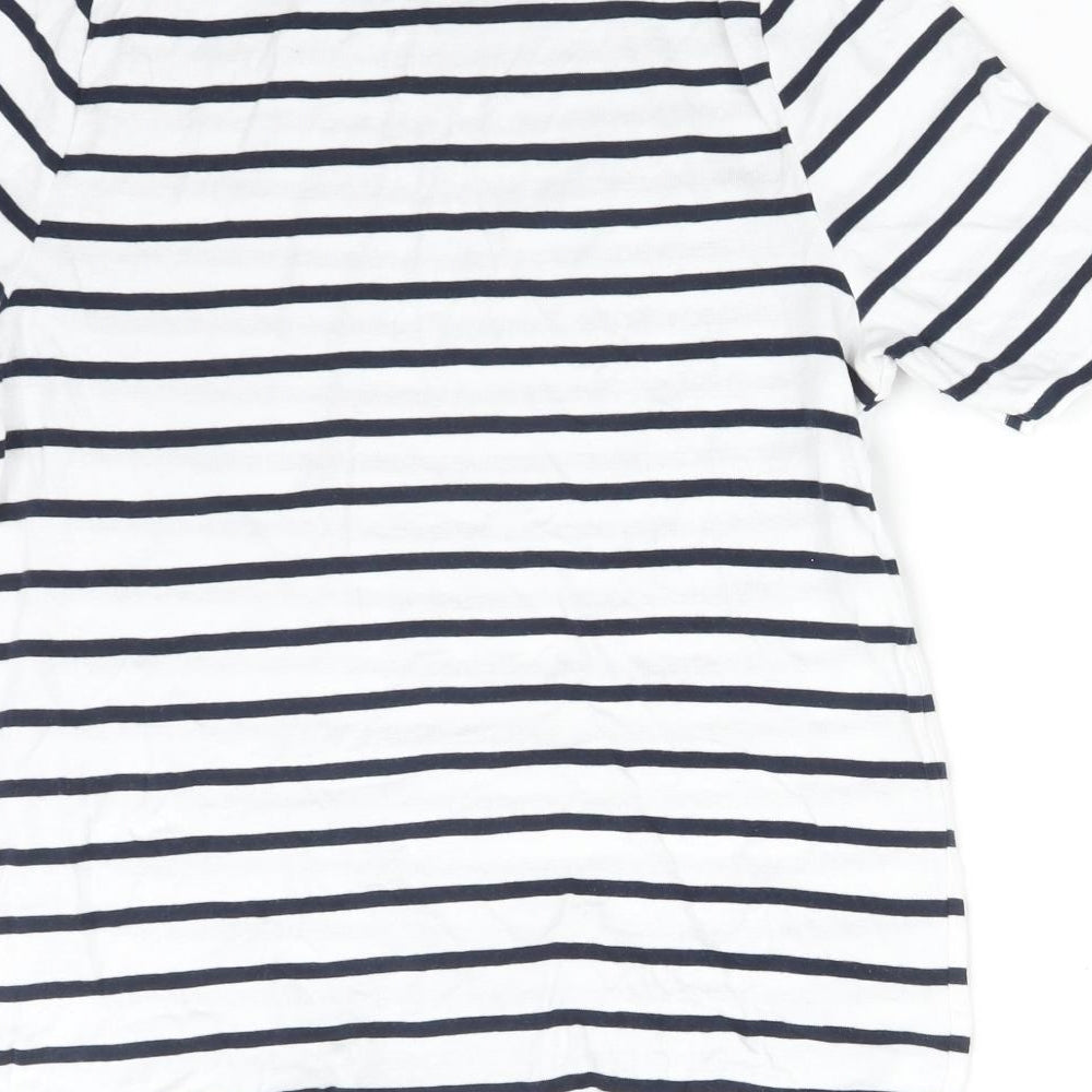 M&S Womens Multicoloured Striped Cotton Basic T-Shirt Size 14 Round Neck