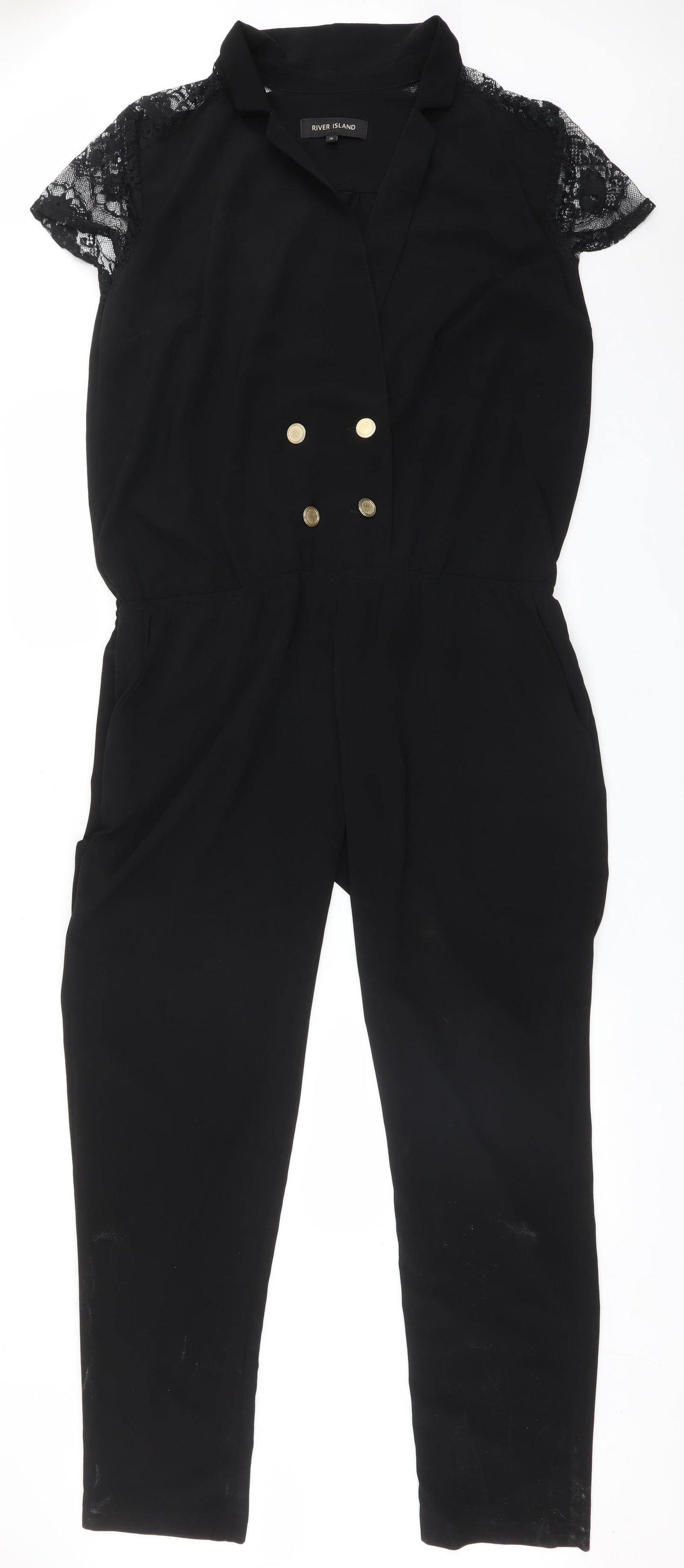 River Island Womens Black  Polyester Jumpsuit One-Piece Size 16