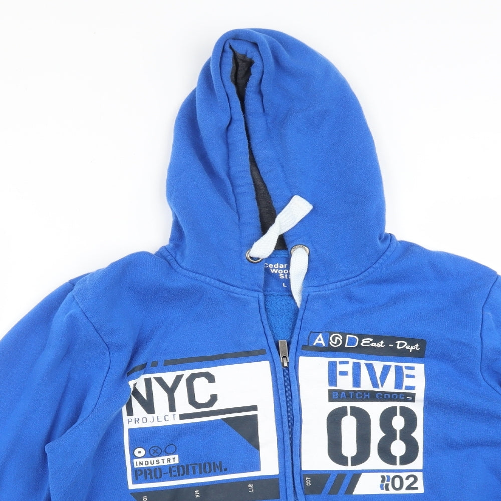 Cedar Wood State Mens Blue  Cotton Full Zip Hoodie Size L   - NYC 08