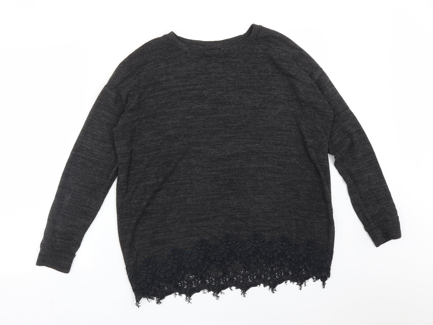 F&F Womens Black  Polyester Basic T-Shirt Size 12 Round Neck