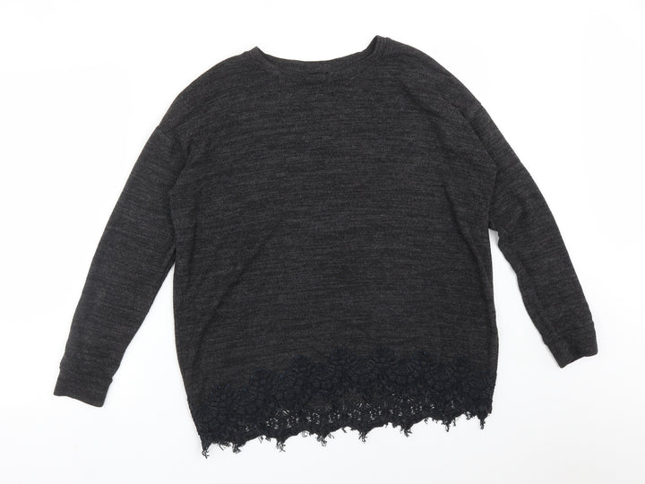 F&F Womens Black  Polyester Basic T-Shirt Size 12 Round Neck