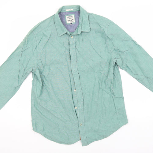 Preworn Mens Beige  Cotton  Button-Up Size L Collared