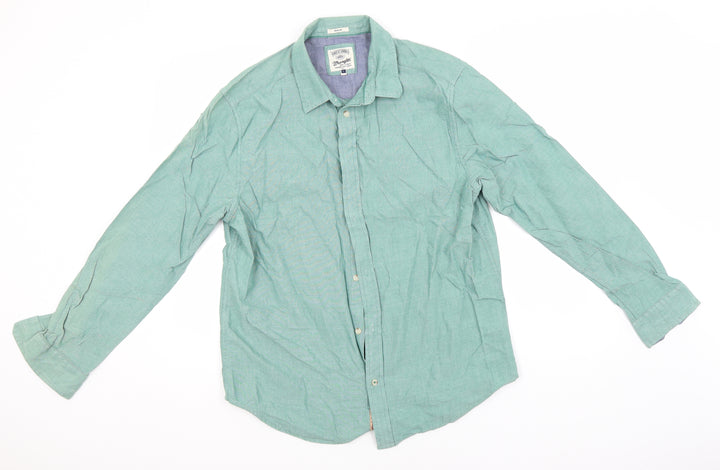 Preworn Mens Beige Cotton Button-Up Size L Collared