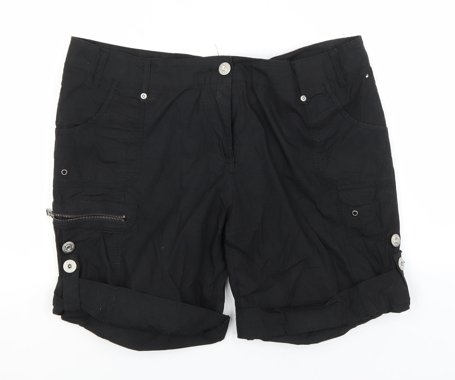 Papaya Womens Black  Cotton Cargo Shorts Size 16 L6 in Regular
