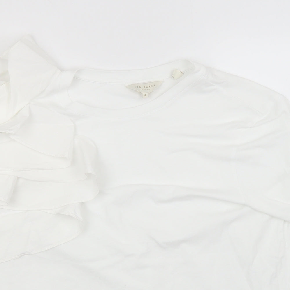Ted Baker Womens White  Cotton Basic T-Shirt Size 4 Round Neck