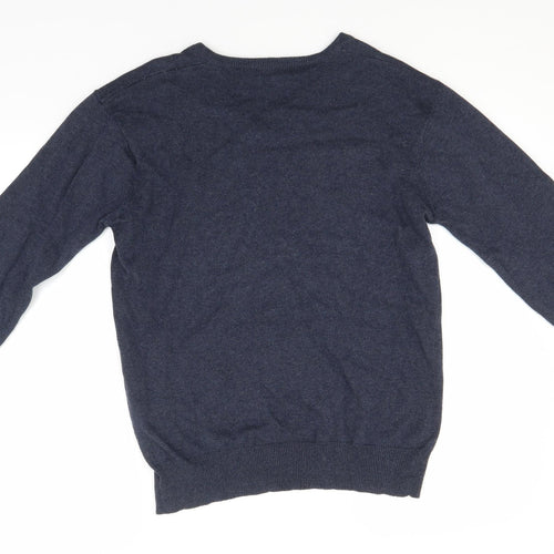 French Connection Mens Blue V-Neck  Cotton Pullover Jumper Size M