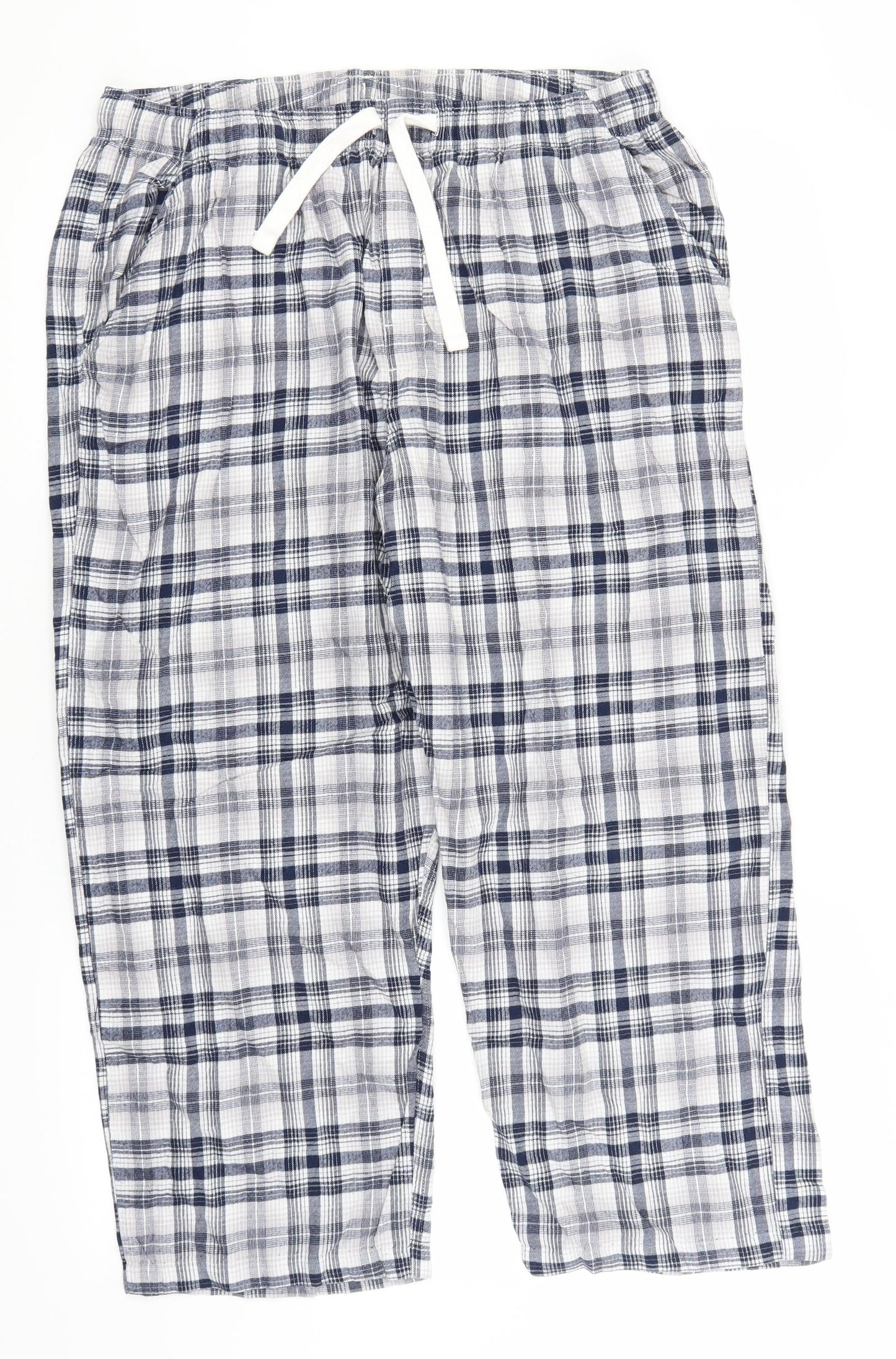 Marks and Spencer Womens Blue Plaid Cotton  Pyjama Pants Size XL