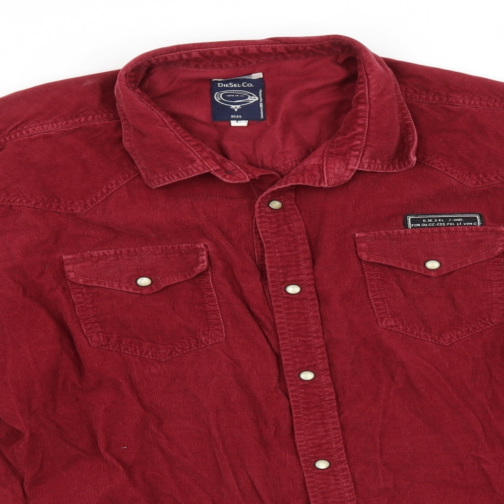 Diesel Womens Red  Cotton Basic Button-Up Size L Collared