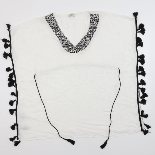 Papaya Womens White  Viscose Basic T-Shirt Size S Round Neck