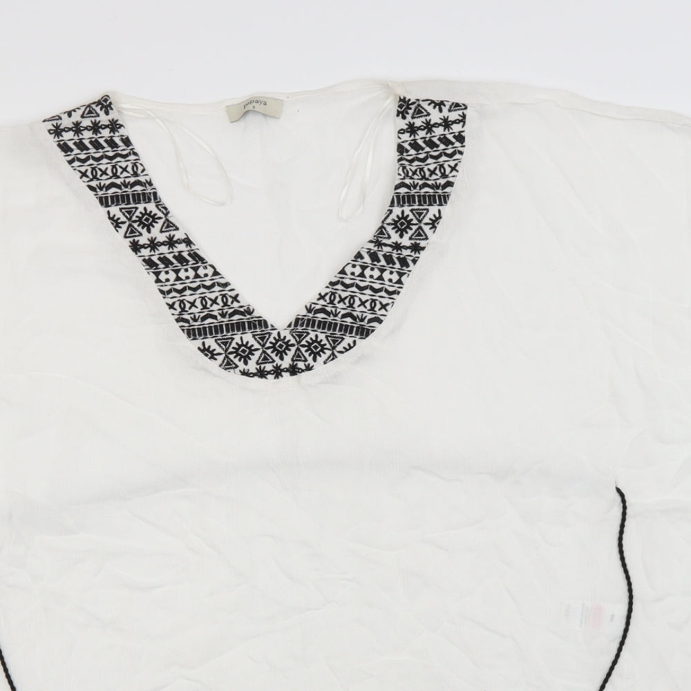 Papaya Womens White  Viscose Basic T-Shirt Size S Round Neck