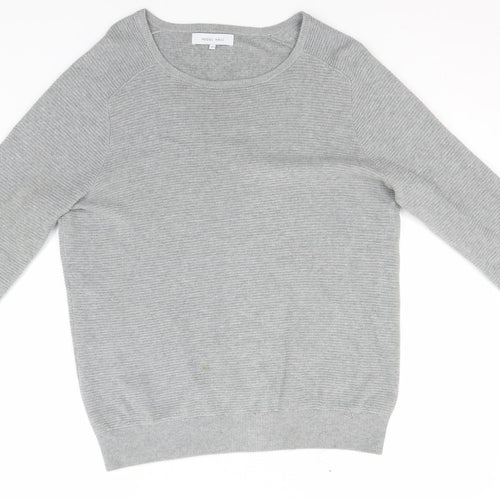 Nigel Hall Womens Grey Round Neck Striped Cotton Pullover Jumper Size M