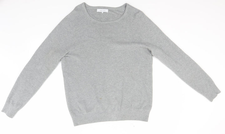 Nigel Hall Womens Grey Round Neck Striped Cotton Pullover Jumper Size M