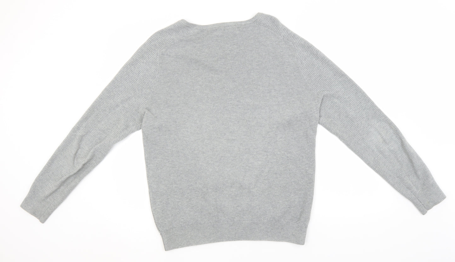 Nigel Hall Womens Grey Round Neck Striped Cotton Pullover Jumper Size M