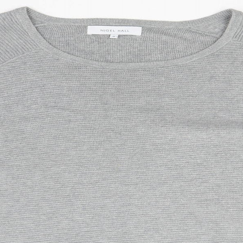 Nigel Hall Womens Grey Round Neck Striped Cotton Pullover Jumper Size M