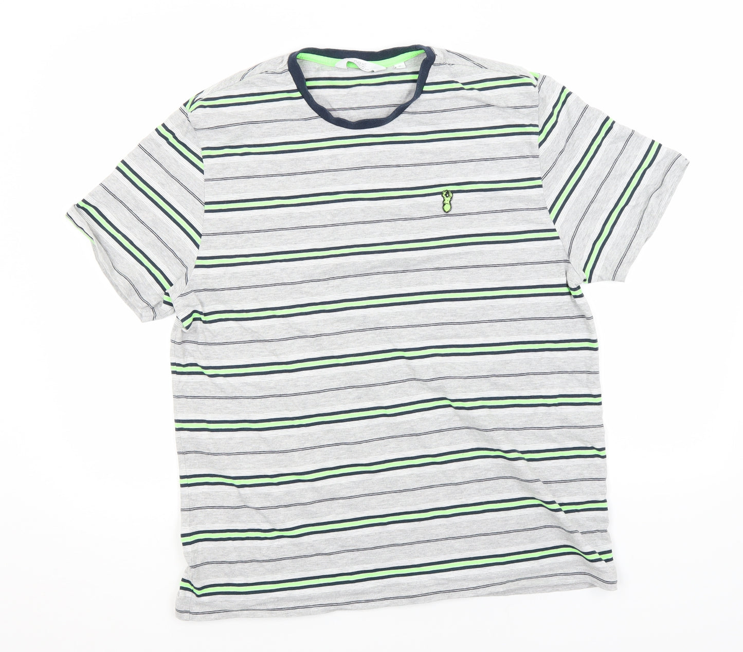 NEXT Mens Grey Striped Cotton  T-Shirt Size XL Round Neck