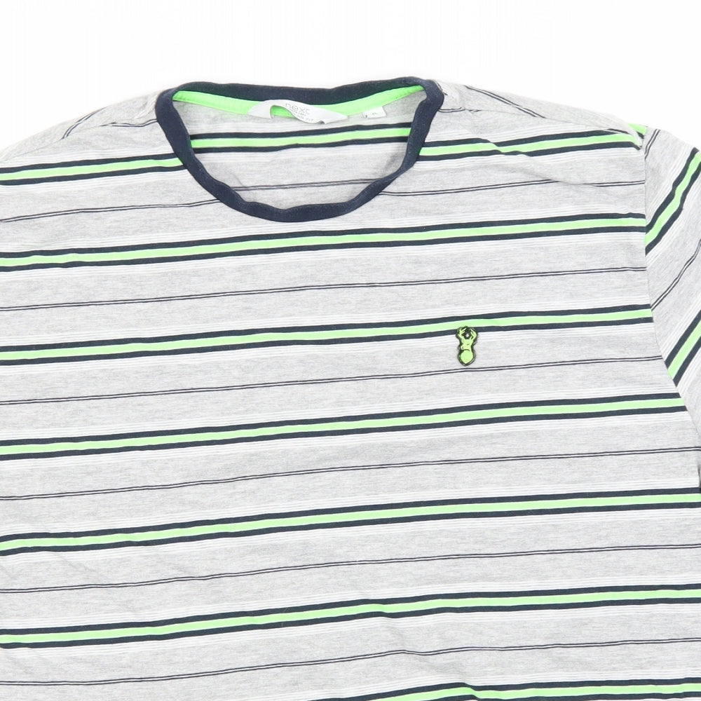 NEXT Mens Grey Striped Cotton  T-Shirt Size XL Round Neck