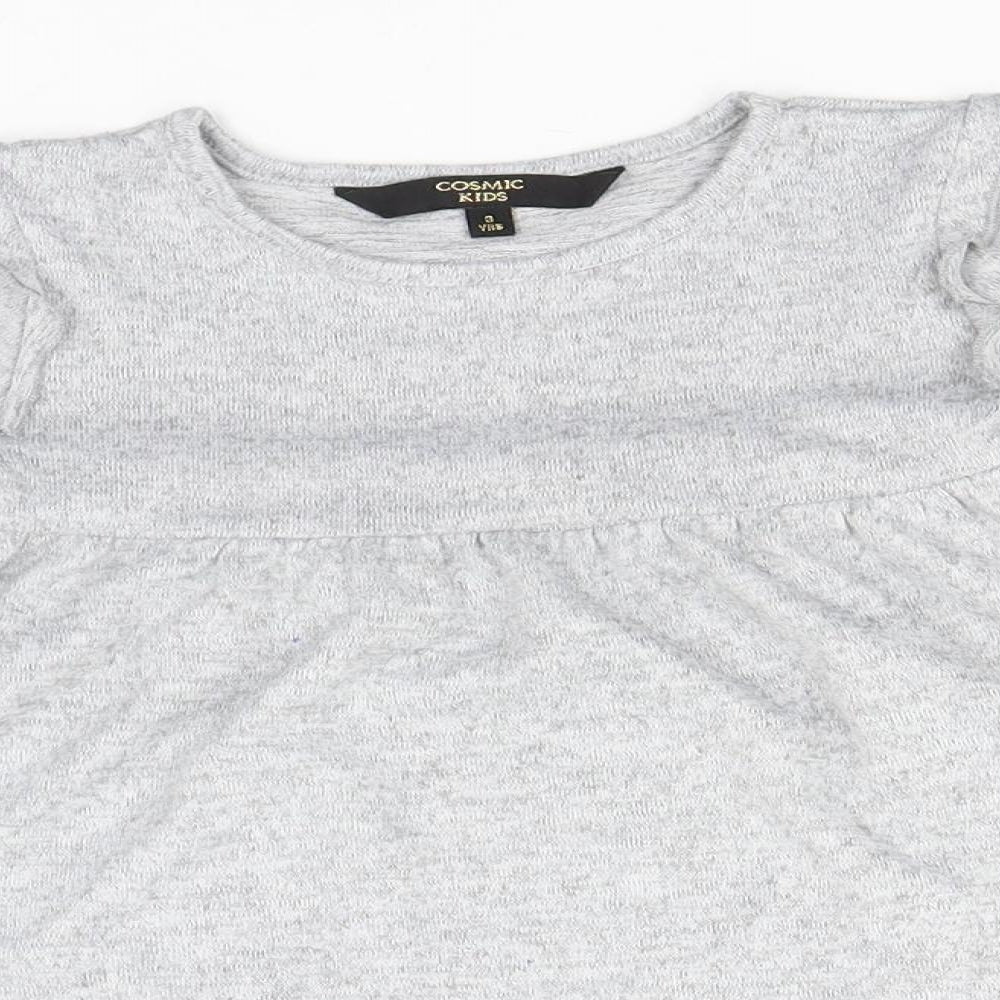 Cosmic Girls Grey  Polyester A-Line  Size 3 Years  Round Neck