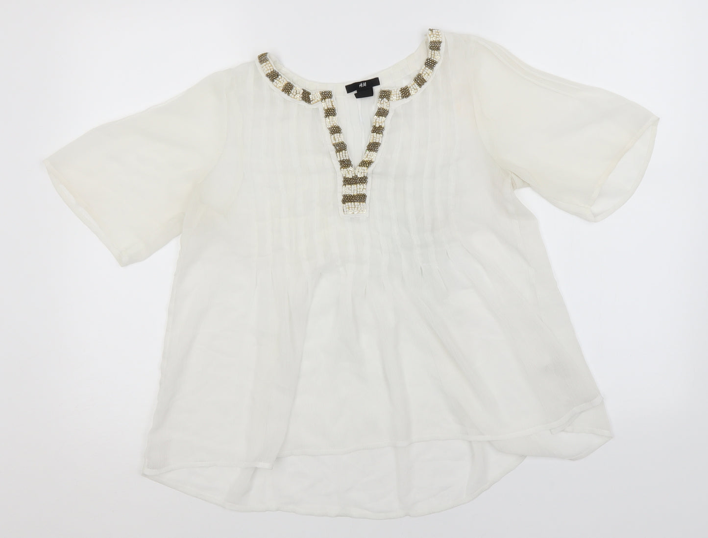 H&M Womens Ivory  Polyester Basic Blouse Size 6 Round Neck