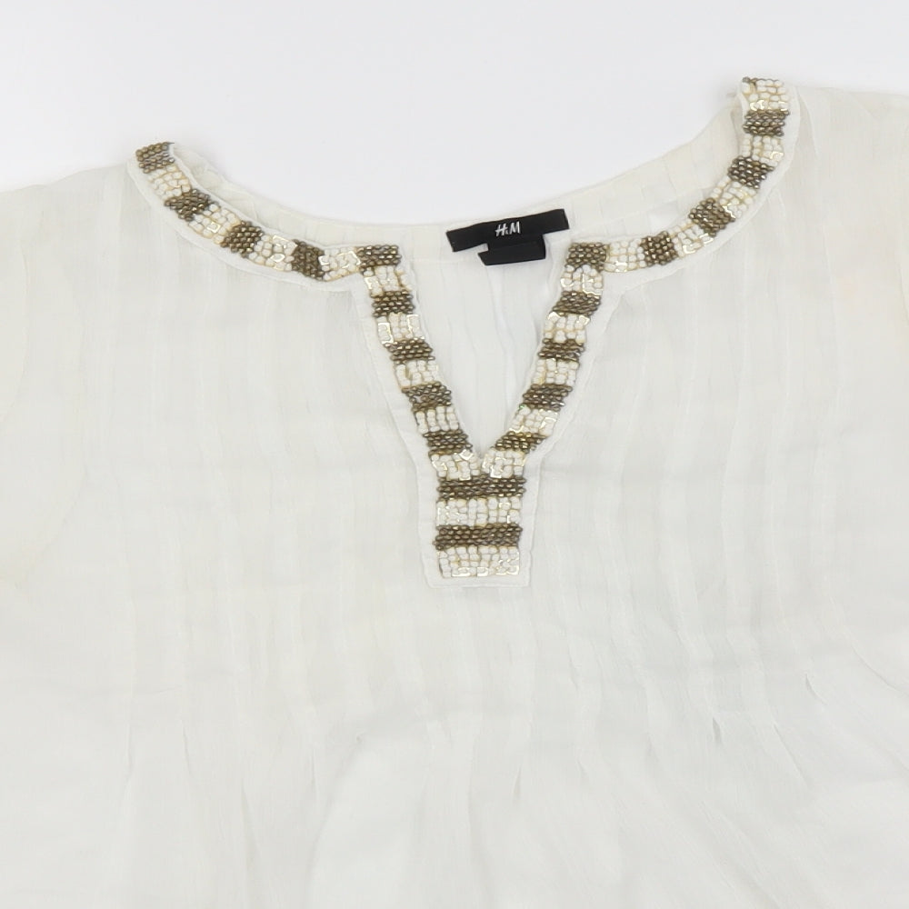 H&M Womens Ivory  Polyester Basic Blouse Size 6 Round Neck