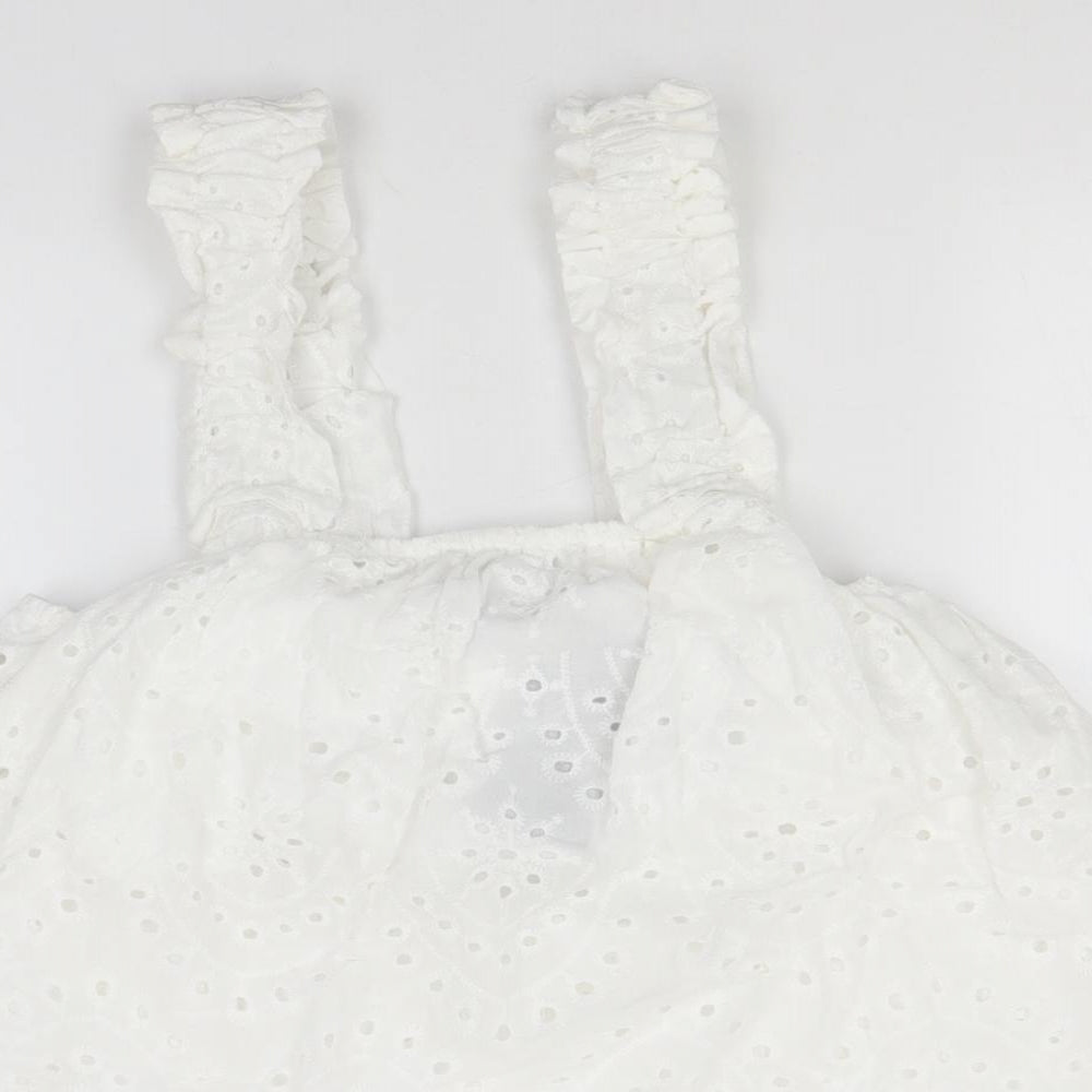 New Look Womens White  Cotton Basic Tank Size 12 Square Neck