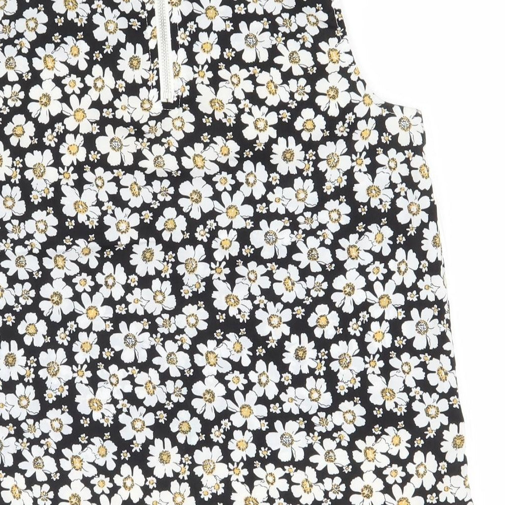 Preworn Womens Black Floral Polyester Basic Tank Size 12 Round Neck