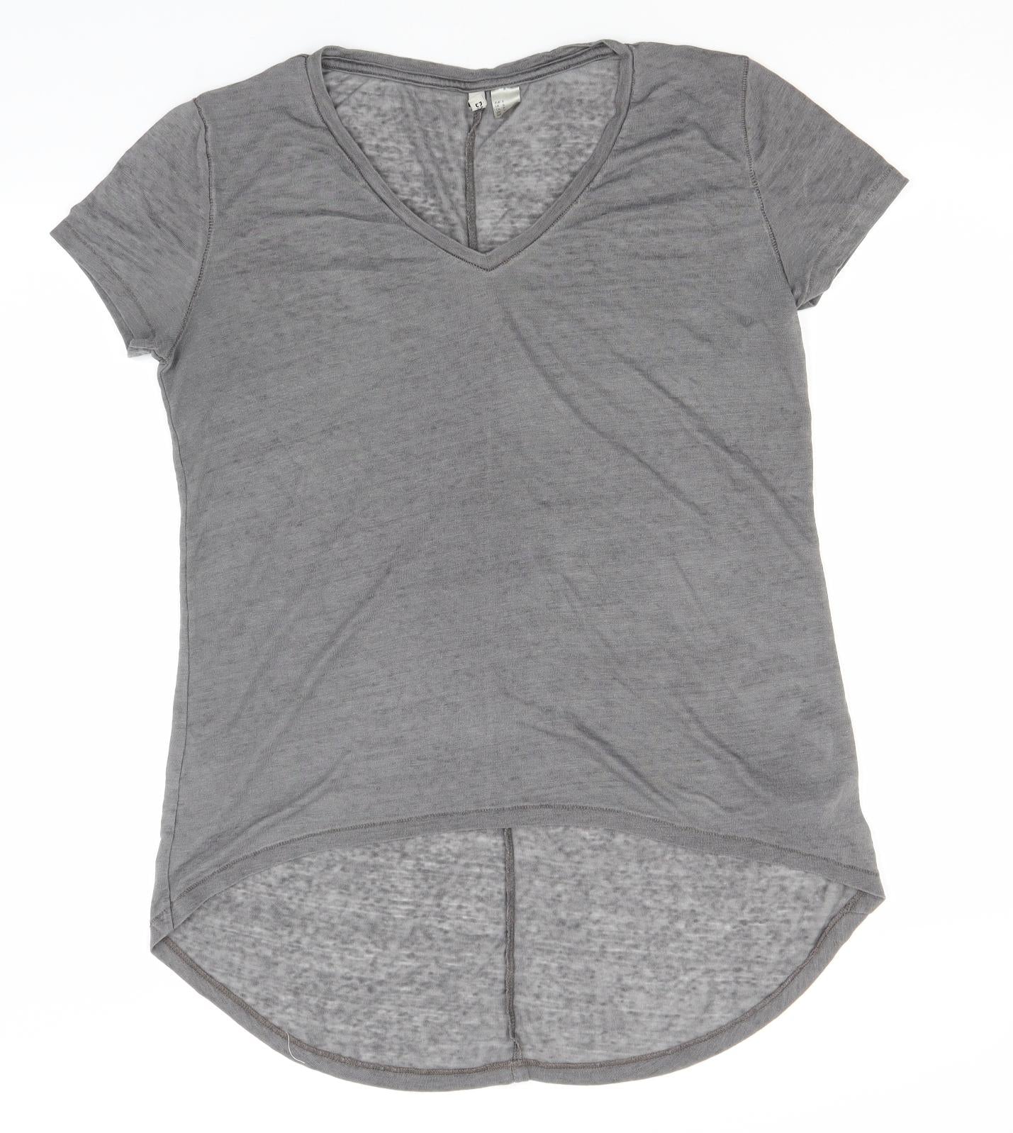Divided Womens Grey  Polyester Basic T-Shirt Size S V-Neck