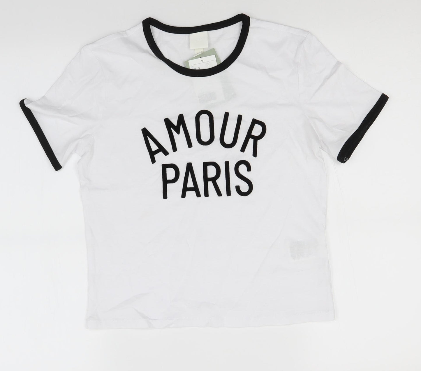 H&M Womens White  Cotton Basic T-Shirt Size S Round Neck - Amour Paris
