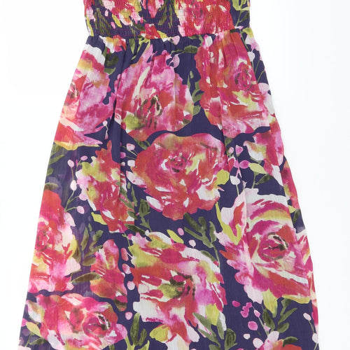 Papaya Womens Blue Floral Polyester A-Line  Size 10  V-Neck