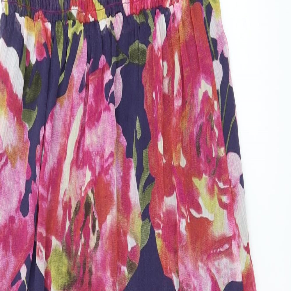 Papaya Womens Blue Floral Polyester A-Line  Size 10  V-Neck