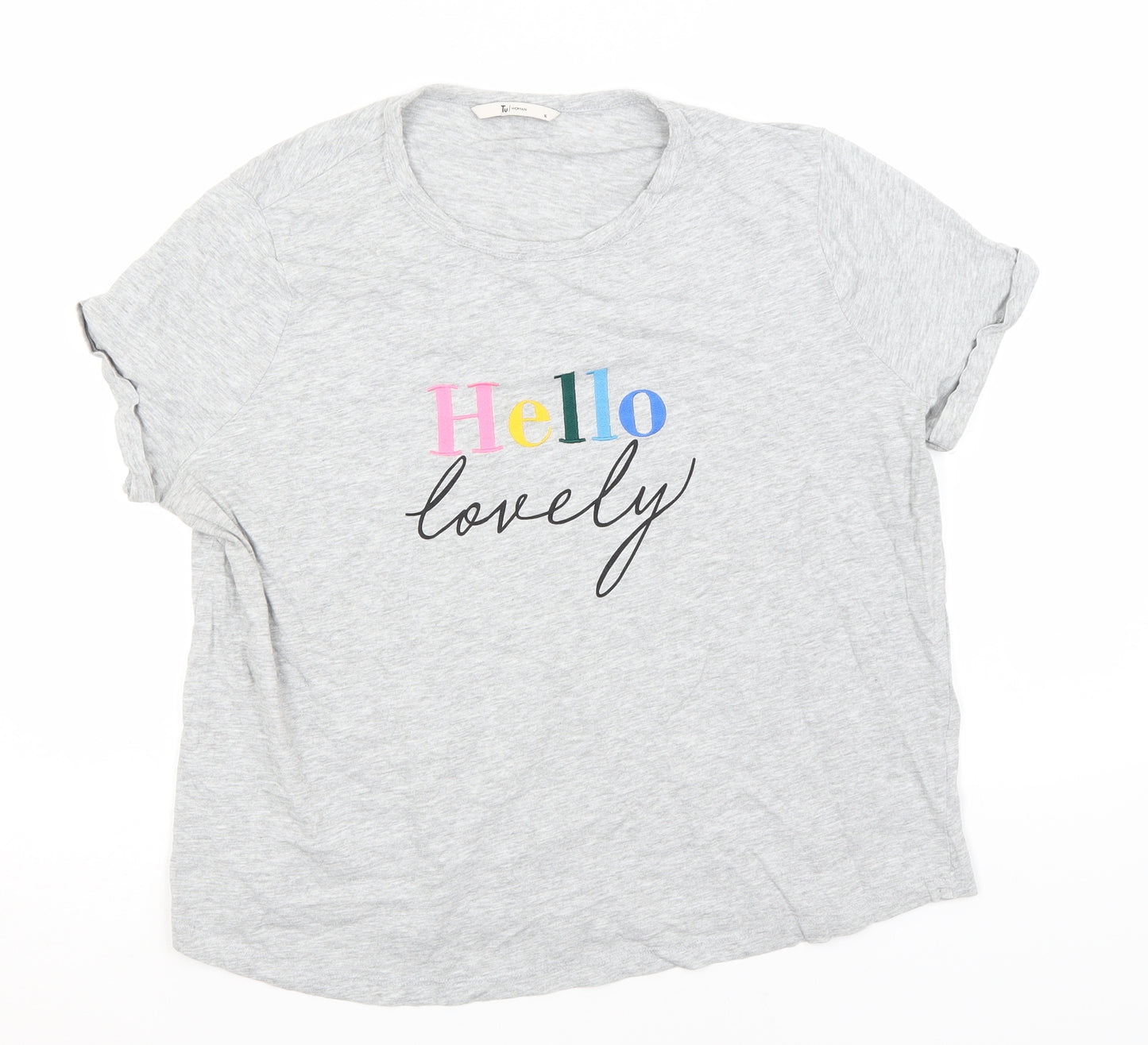 TU Womens Grey  Cotton Basic T-Shirt Size 16 Round Neck - Hello lovely